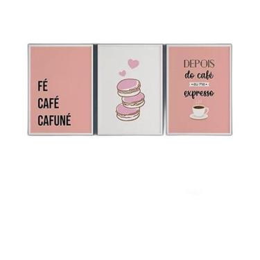 Imagem de Kit 3 Quadros Fé Café E Cafuné 45X34Cm Com Vidro - Branca