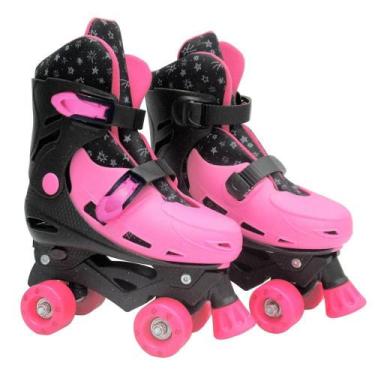 Imagem de Patins roller pink com gliter de plástico ajustável numeração do 33 ao