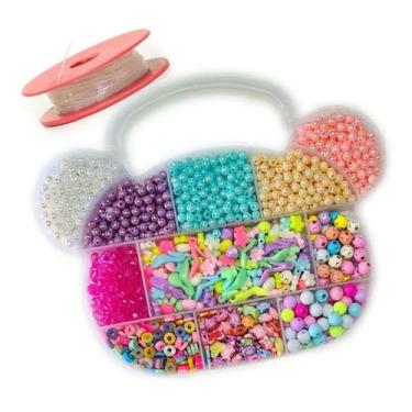 Imagem de Kit Miçangas Infantil Coloridas P/ Fazer Pulseiras Menina Brinquedo Mi