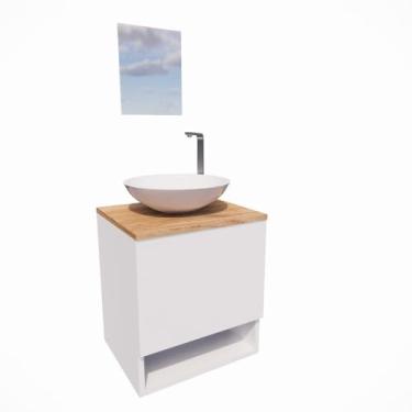 Imagem de Gabinete de Banheiro 40cm com e Espelho Completo Lavabo Armário Suspenso(Carvalho Hanover)