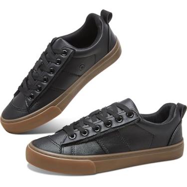 Imagem de Obtaom Tênis feminino moderno casual de couro PU tênis confortável, Goma preta, 36