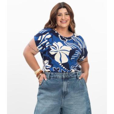 Imagem de Blusa Manga Curta Feminina Secret Glam Azul, Plus G2, Azul