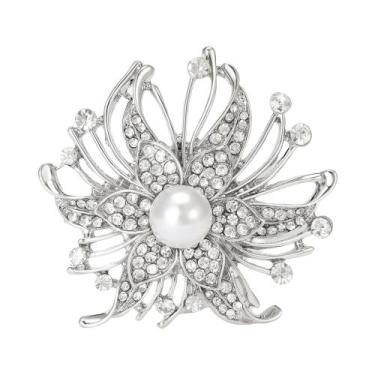 Imagem de Broches De Luxo Femininos Com Strass Em Formato De Flor, Alfinetes De 