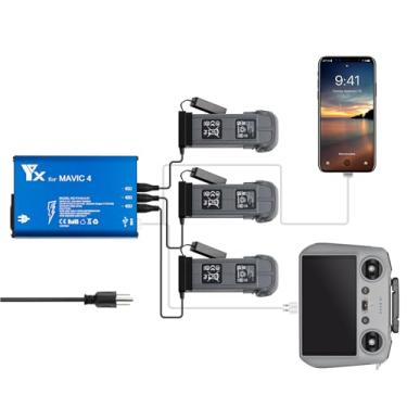 Imagem de Carregador de bateria compatível com DJI Mavic 4 Pro, Mavic 4 Pro 5 em 1, hub de carregamento rápido e inteligente de bateria, estação de carregamento rápido com porta USB, carregador portátil de