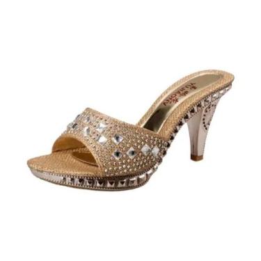 Imagem de Sandálias De Salto Alto Com Strass Para Mulheres, Douradas E Prateadas