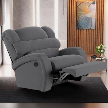 Imagem de Poltrona do Papai Reclinável Napoli Manual Gatilho Veludo Cinza FH1 - D'Rossi