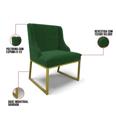 Imagem de Cadeira Sala de Jantar Industrial Dourado kit 4 Liz Veludo Verde D03 - D'Rossi