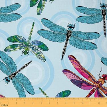 Imagem de Tecido Dragonfly by The Yard Aquarela Boho Dragonfly Wings DIY Costura Artesanato Hobby Tecido Decorativo de Bolinhas Azul para Estofamento e Detalhes em Casa, 2 metros
