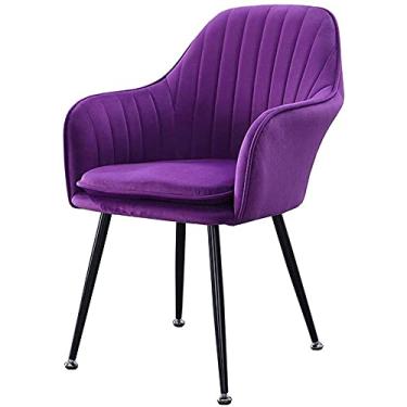 Imagem de Cadeira de jantar moderna de veludo com pernas de metal, almofada macia, poltrona – Cadeira de café elegante para sala de estar, quarto, escritório – Mobiliário confortável