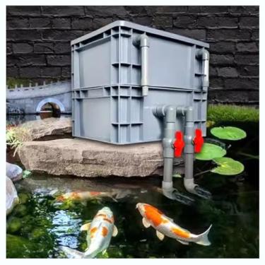 Imagem de Kit de filtro de aquário grande para lagoas e tanques de peixes - Caixa de filtro de ciclo de água multiestágio externo, sistema de purificação de oxigênio, sem necessidade de bomba/mídia, cinza, 40 x