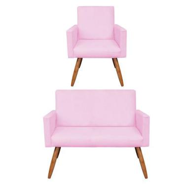 Imagem de Kit 01 Namoradeira com 01 Poltrona Larissa Suede Pés Palito Castanho D