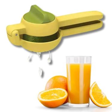 Imagem de Espremedor Manual de Limão e Laranja 2 em 1, Plástico Resistente, Amarelo e Verde, com Rotação e Compressão