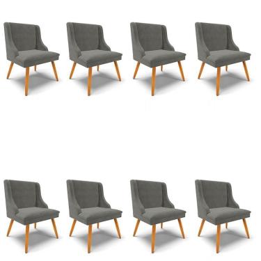 Imagem de Kit 8 Cadeiras Estofadas Para Sala De Jantar Pés Palito Lia Suede Grafite - Ibiza
