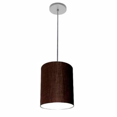 Imagem de Lustre Luminária Pendente Vivare Free Lux Pe-4104cz Cúpula Em Tecido 15x25cm Café Canopla Cinza E Fio Cristal