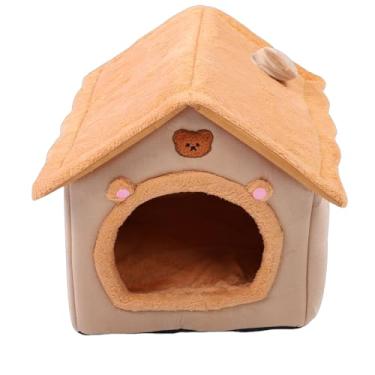 Imagem de Asixxsix Casinha Caverna para Gatos, Almofada Removível e Lavável Casinha Dobrável para Animais de Estimação Base Antiderrapante e Design à Prova de Mordidas (Amarelo)