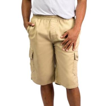 Imagem de Bermuda Cargo Masculina Sarja Moderna com Bolsos - EKCESS, Caqui, GG