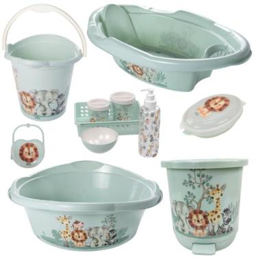 Imagem de Kit banheira de bebê plasutil 7 peças + kit higiene urso + bacia + lix