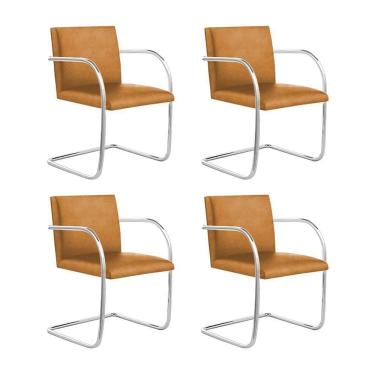 Imagem de Kit 4 Cadeiras Brno Couro Natural Caramelo Tubular Cromada
