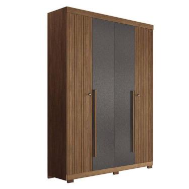 Imagem de Guarda Roupa Casal Ripado 4 Portas Buriti Jatobá Grafite Acetinado Com Pés - Santos Andirá