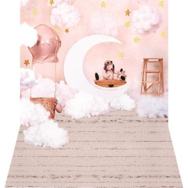 Imagem de Fundo Fotográfico Newborn Em Tecido Ursinho Na Lua 2,20M