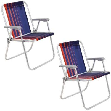 Imagem de Kit 02 Cadeiras De Praia Tramontina Samoa Alta Em Alumínio C/ Assento Azul Escuro E Laranja 92900000