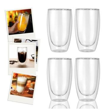 Imagem de Jogo 4 Copos De Vidro Duas Camadas 450ml Copo Parede Dupla Premium - M