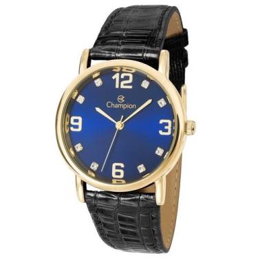 Imagem de Relogio champion analogico azul couro preto cn20186n, PRETO