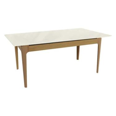 Imagem de Mesa Multiuso Cozinha Mira Madeira Maciça c/ Tampo Madeirado c/ Vidro 