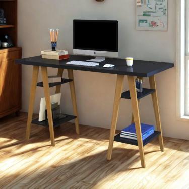 Imagem de Escrivaninha Cavalete Mdf Prateleiras Design Minimalista