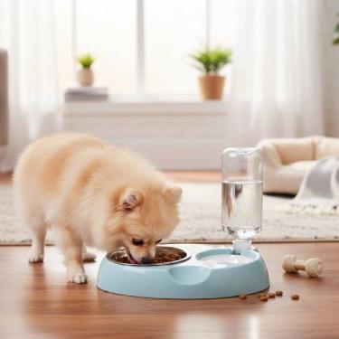 Imagem de Bebedouro com Dispenser e Comedouro em Inox removível 2 em 1 para cães