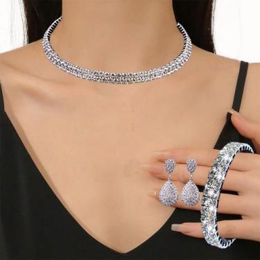 Imagem de kit Colar + brinco pulseira strass noiva casamento dia mães - - anjo d