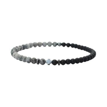 Imagem de Pulseira Masculina De Pedra Hematita 4mm Com Cruz, Acessórios Para Cic