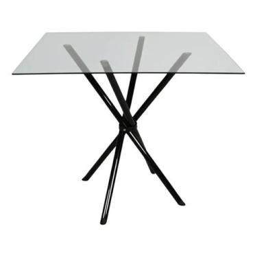Imagem de Mesa Jantar 70cm Quadrada Vidro Temperado Base Italy Metálica Escrivan