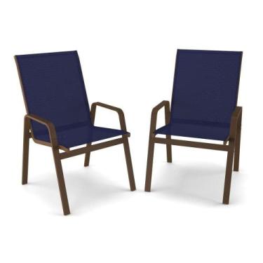 Imagem de Kit 2 Cadeira Riviera Piscina Praia Alumínio Marrom Tela Azul - Aluv M