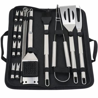 Imagem de Kit Churrasco 20 Peças Com Bolsa – Ferramentas Inox Para Carnes, Camping E Lazer Ao Ar Livre