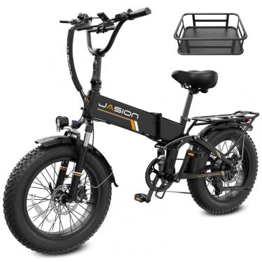 Imagem de Bicicleta elétrica dobrável Jasion Hunter Pro preto anoitecer pneu grosso 20" motor 1000W pico 1800W bateria 48V 15Ah até 128 km 110V