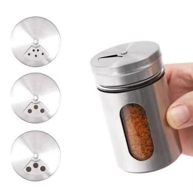 Imagem de Porta Tempero Saleiro Pimenteiro Inox Vidro Cozinha Gourmet - Isamar