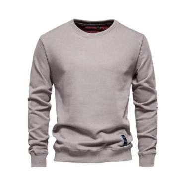 Imagem de Suéter Masculino De Algodão Com Gola Redonda Em Cor Sólida Casual Espo