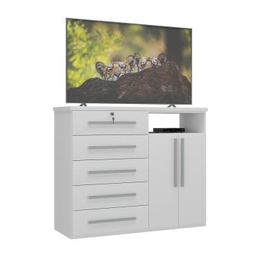 Imagem de Cômoda 1201 Ilan 5 Gavetas em MDF com Puxadores e Fechadura Branca para Quarto Grande