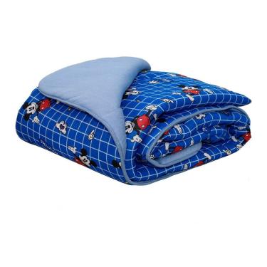 Imagem de Edredom Disney Mickey Hey Solteiro 70% Algodão 30% Poliéster Malha Mista Reversível Estampa Azul