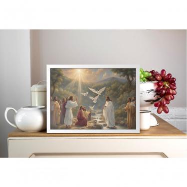 Imagem de Quadro Religioso Jesus nas Águas do Jordão Retangular 70x50CM em Canvas com Moldura Caixa e Vidro Preto