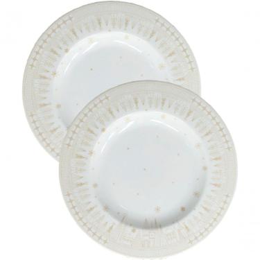 Imagem de Jogo de Pratos de Sobremesa Natal Noel 12 Peças Porcelana Tradicional para Lanche Branco
