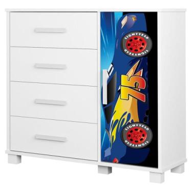 Imagem de Comoda 4 Gavetas 1 Porta MDF 81 cm Livia Decmade - Milani Store, Azul