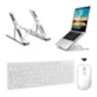 Imagem de Kit Teclado Mouse Sem Fio + Suporte PARA Notebook Dell Branco - Fam