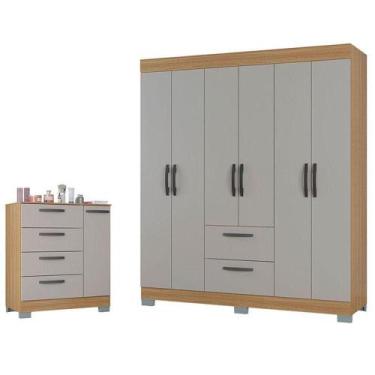 Imagem de Cômoda 868 4 Gavetas E 1 Porta Com Guarda Roupa Casal Tóquio 6 Portas 