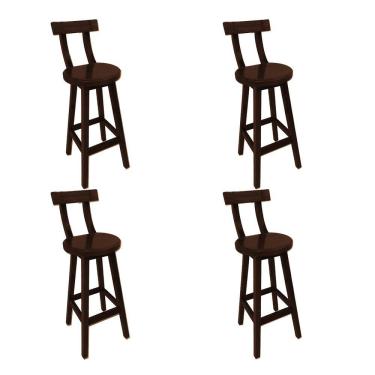 Imagem de Conjunto 4 Banquetas de Madeira Girafa Alta com Encosto para Bancada Gourmet e Mesa Bar...