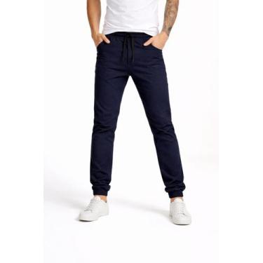 Imagem de Calça Jeans Jogger Masculina Slim Sarja Com Punho Elástico Casual Trab