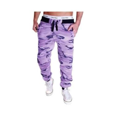 Imagem de Calças Cargo Jogger Casuais Masculinas Camufladas Com Cintura Média E 
