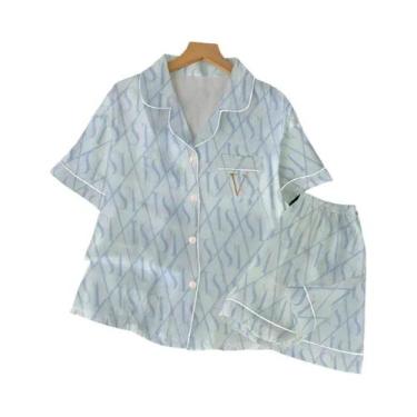 Imagem de Conjunto De Pijama Feminino De Seda Gelada Com Manga Curta, Roupa De D