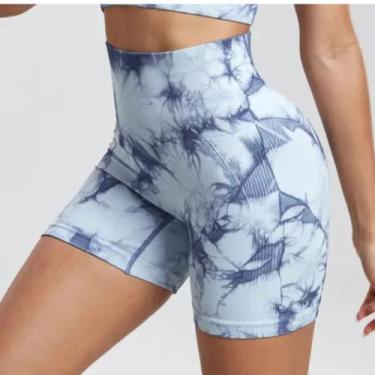 Imagem de Short Sem Costura Levanta Bumbum Tie Dye Academia Azul Claro - blessed